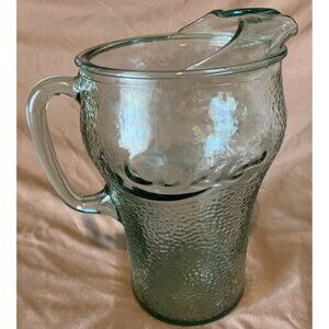 COCA COLA vintage glass pitcher 64oz with ice catcher.  10” Tall